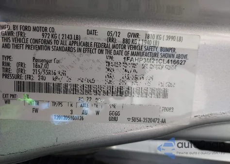 2012 Ford Focus Sel из США, поврежденный, VIN 1FAHP3M21CL416627